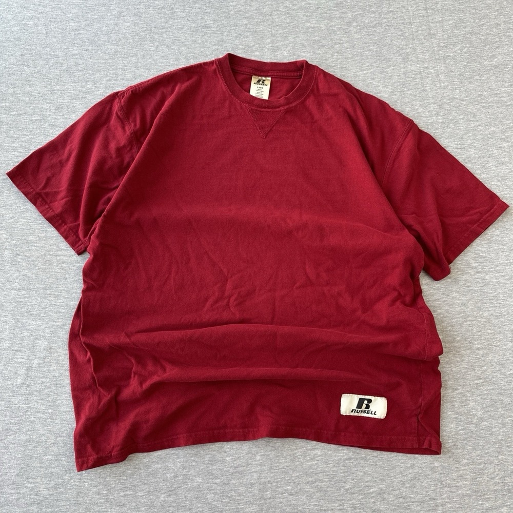 Russell Athletic Blank T Vintage Tshirt Maroon Red Size L Y2K
